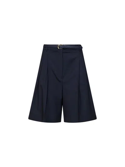 Max Mara Belted Virgin Wool Bermuda Shorts In Blue