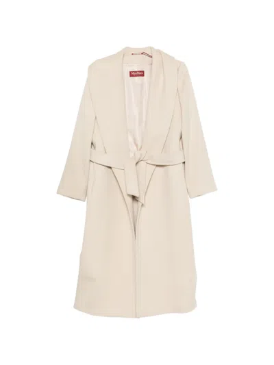 Max Mara Belted Virgin Wool Coat In Neutral