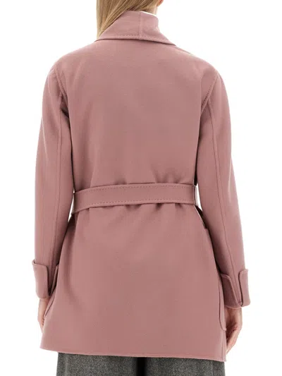 Max Mara Belted Virgin Wool Jacket In Pink
