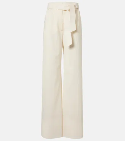 Max Mara Belted Virgin Wool Wide-leg Pants In White