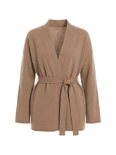 Max Mara Belted V-neck Cardigan In Brown