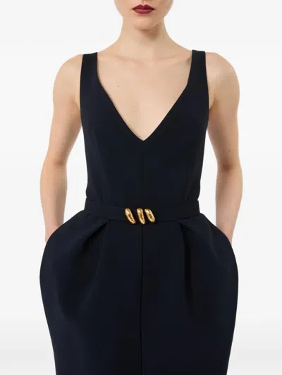 Max Mara Belted V-neck Dress In Blue