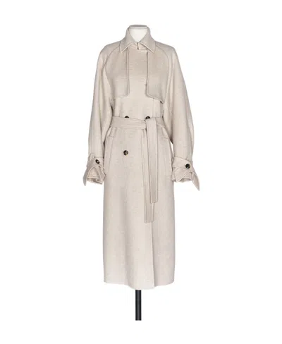 Max Mara Belted-waist Cashmere Coat In White