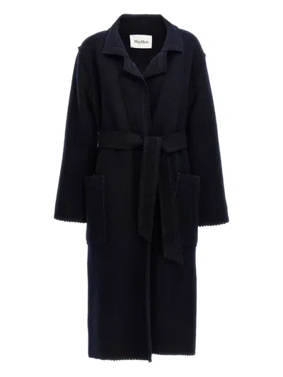 Max Mara Belted-waist Coat In Blue