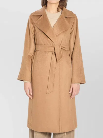 Max Mara Belted Waist Coat With Back Vent In Brown
