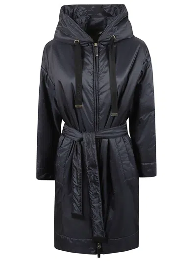 Max Mara Belted Waist Coat With Hood In Black