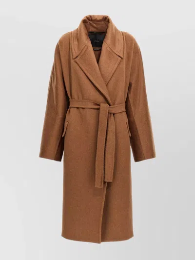 Max Mara Belted Waist Coat With Side Pockets In Brown