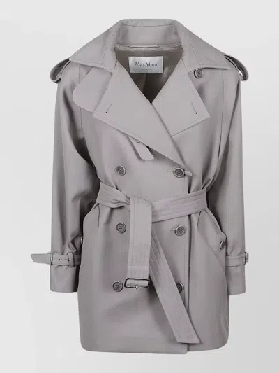 Max Mara Belted Waist Jacket Epaulettes Storm Flap In Gray