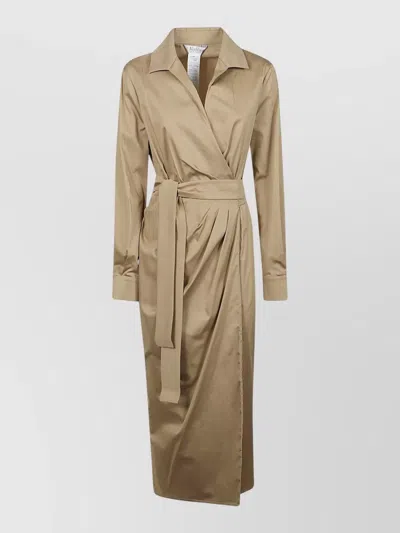 Max Mara Belted Waist Midi Coat Button Cuffs In Brown