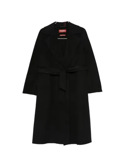 Max Mara Belted Wide-lapel Coat In Black