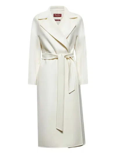 Max Mara Belted Wool Coat In White