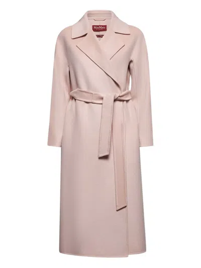 Max Mara Belted Wool Coat In Pink