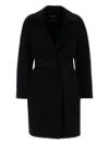 Max Mara Black Double-faced Wool Robe Coat In Black