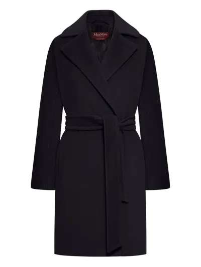 Max Mara Belted Wool Coat In Black