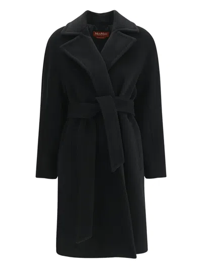 Max Mara Belted Wool Coat In Black