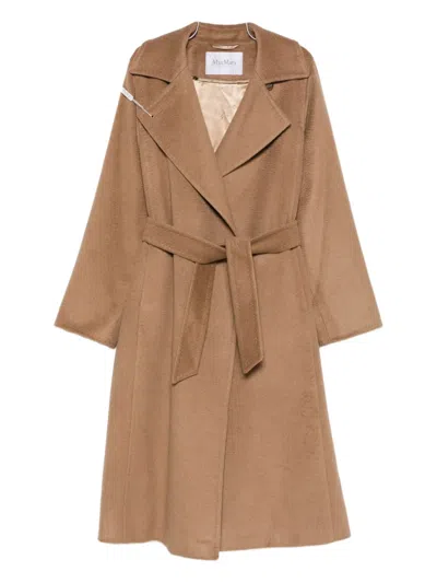 Max Mara Belted Wool Coat In Brown