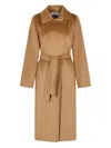 Max Mara Belted Camel Coat Long Sleeves In Brown