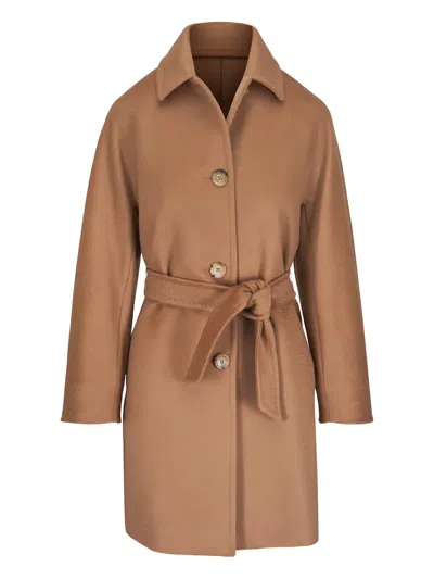 Max Mara Belted Wool Coat In Brown