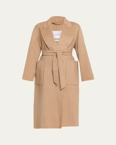 Max Mara Belted Wool Coat In Brown