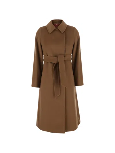 Max Mara Belted Wool Coat In Brown