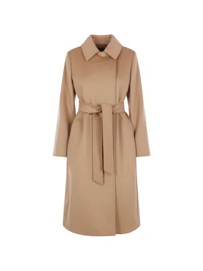 Max Mara Belted Wool Coat In Neutral