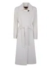Max Mara Belted Wool Coat In White