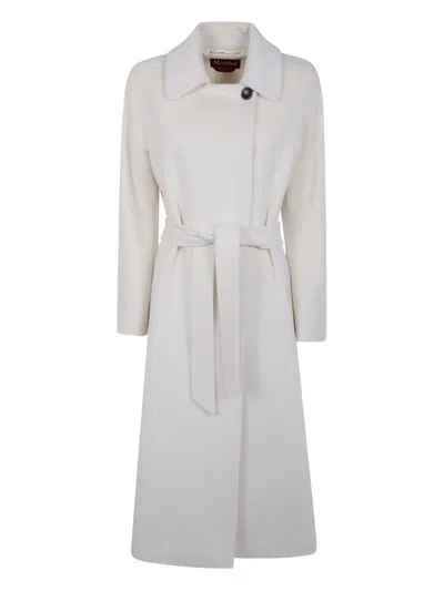 Max Mara Belted Wool Coat In White