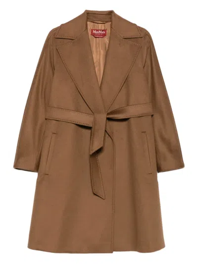Max Mara Belted Wool Single-breasted Coat In Brown