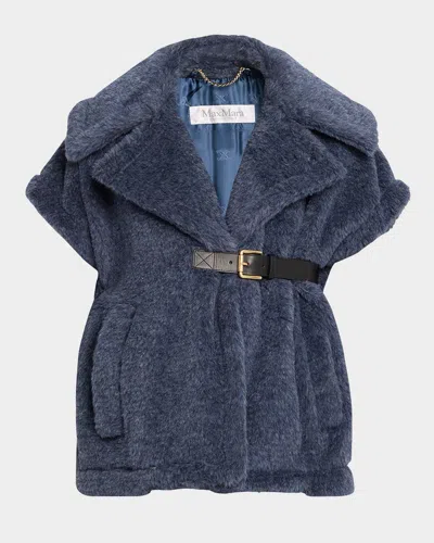 Max Mara Belted Wool Vest Cape In Blue