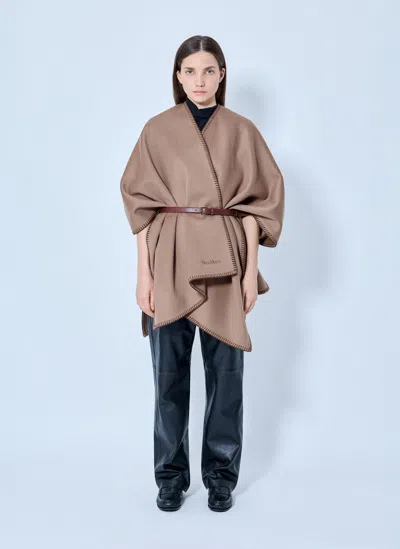 Max Mara Belted Wool Wrap In Beige
