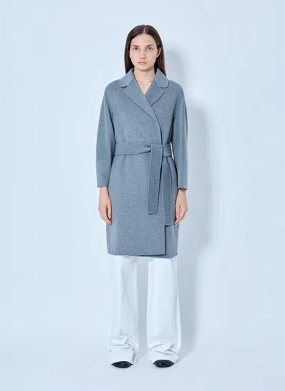 Max Mara Belted Wool-blend Coat In Light Grey