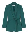 Max Mara Belted Woollen Cloth Blazer In Green