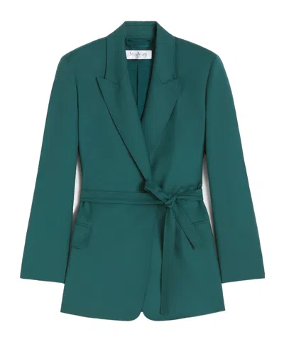 Max Mara Belted Woollen Cloth Blazer In Green
