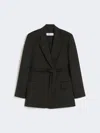 Max Mara Belted Woollen Cloth Blazer In Black
