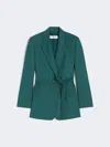 Max Mara Belted Woollen Cloth Blazer In Green