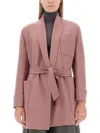 Max Mara Belted Wool-twill Jacket In Pink