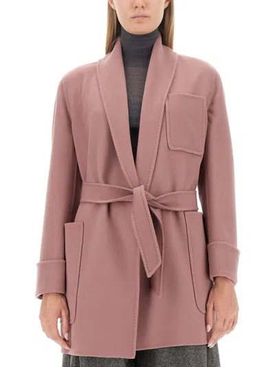 Max Mara Belted Wool-twill Jacket In Pink