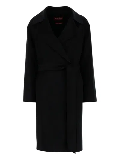 Max Mara Belted Wrap Coat In Black