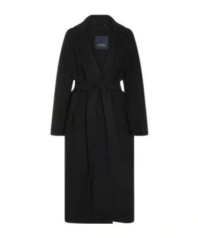 Max Mara Belted Wrap Coat In Black