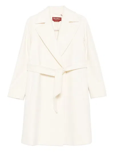 Max Mara Belted Wrap Coat In White