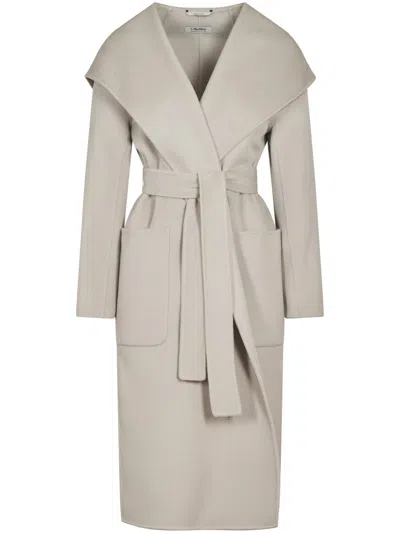 Max Mara Belted Wrap Coat With Wide Collar In Neutral