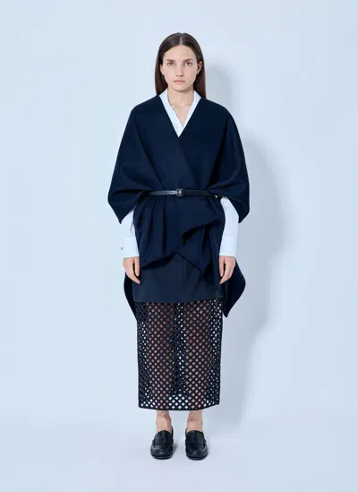 Max Mara Belted Wrap Poncho With Cut-out Skirt In Navy