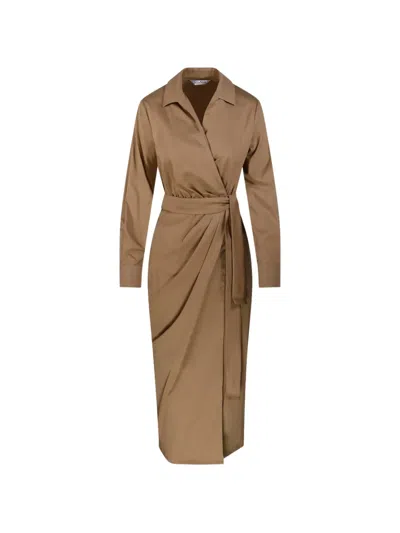 Max Mara Belted Wrap-style Dress In Brown