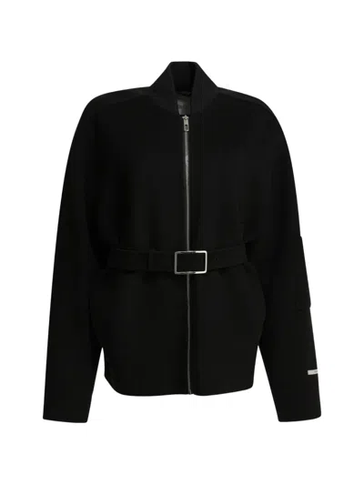 Max Mara Belted Zip-up Jacket In Black