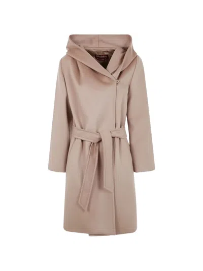 Max Mara Belted-waist Hooded Coat In Multi