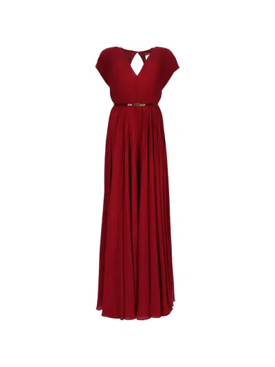 Max Mara Belted-waist Pleated Maxi Dress In Red