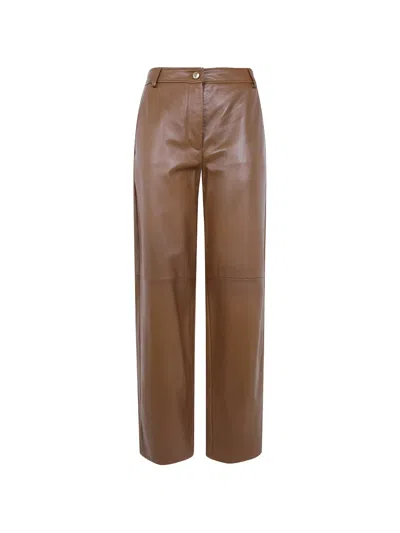 Max Mara Mst Legno Nappa Leather Trousers In Brown