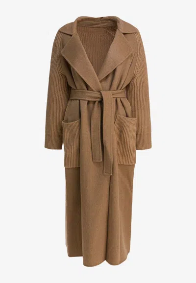 Max Mara Berard Camel Hair And Ribbed Wool And Cashmere-blend Coat In Brown
