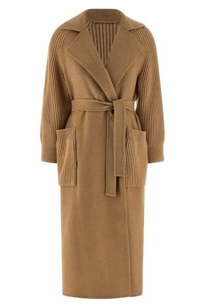 Max Mara Long Belted Coat Notched Lapel In Brown