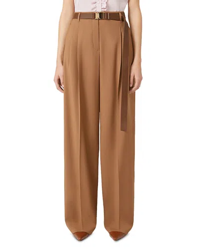 Max Mara Bergamo Belted Wool Pants In Brown